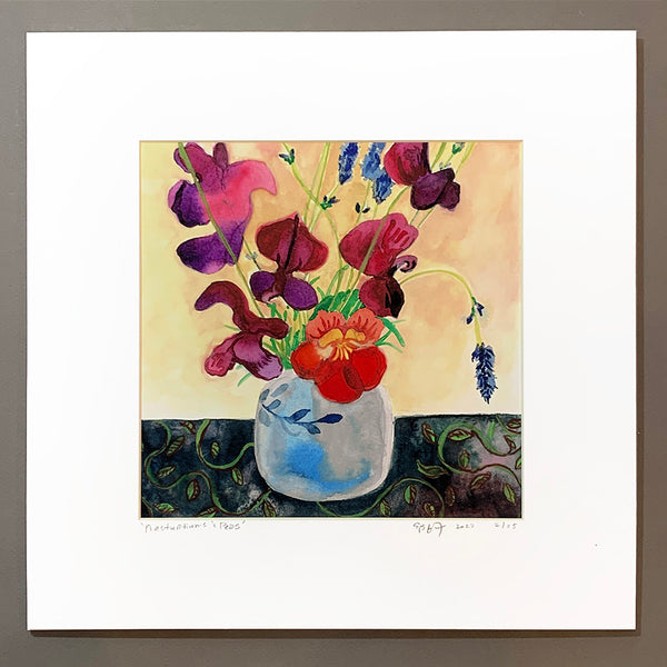 Nasturtium and Sweet Peas Original Painting/Print/Greeting Card
