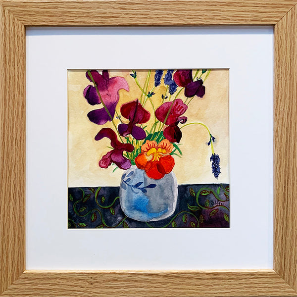 Nasturtium and Sweet Peas Original Painting/Print/Greeting Card