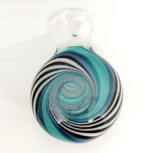 Glass Pendant (Round) - Aqua, Black, White Swirl