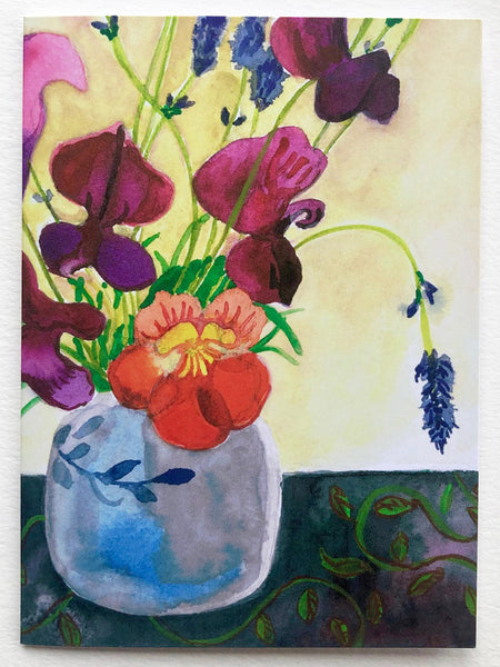 Nasturtium and Sweet Peas Original Painting/Print/Greeting Card